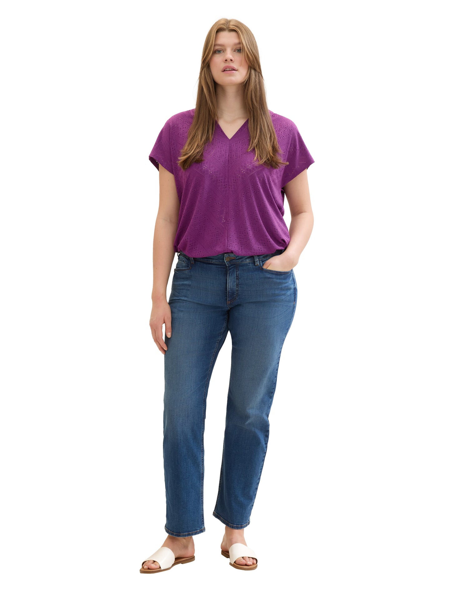 Plus - T-Shirt mit Lochmuster