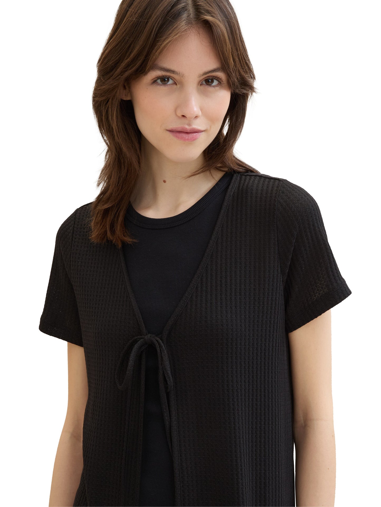 Langer Cardigan mit Waffelstruktur
