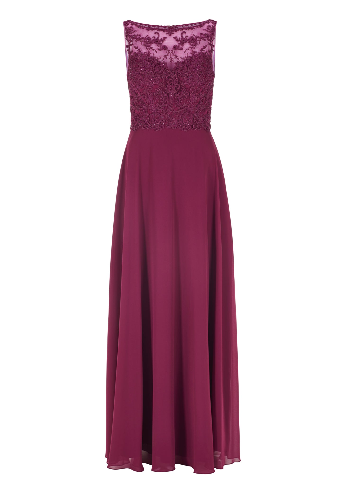 Chiffonkleid mit Rundhalsausschnitt und Spitzenstickerei