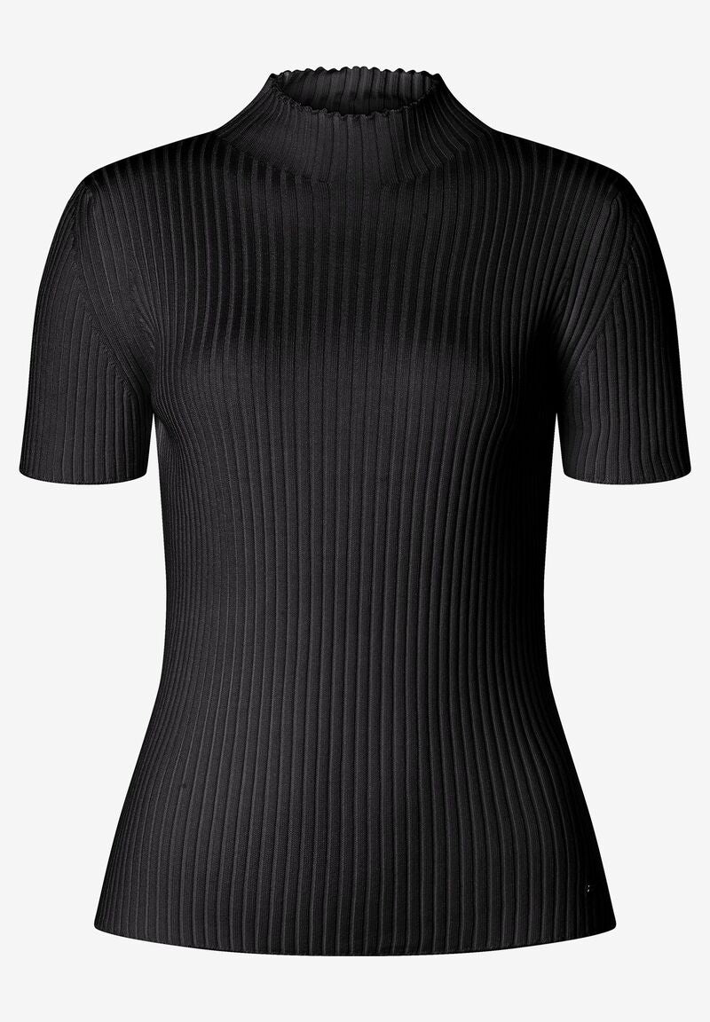 Rippstrick-Pullover Kurzarm schwarz