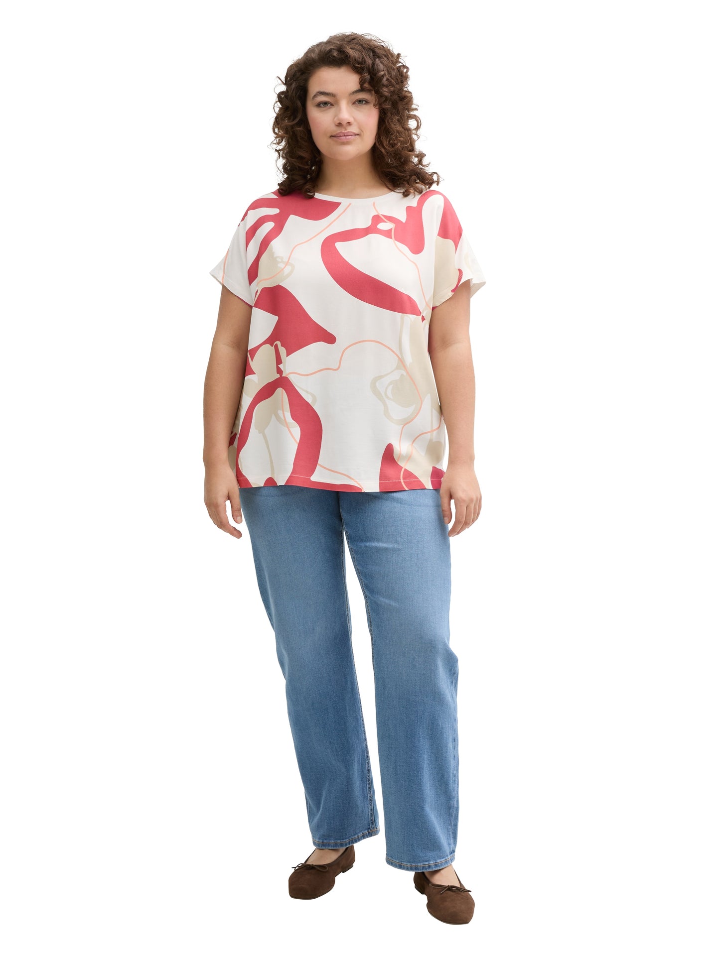 Plus Size - T-Shirt im Material-Mix