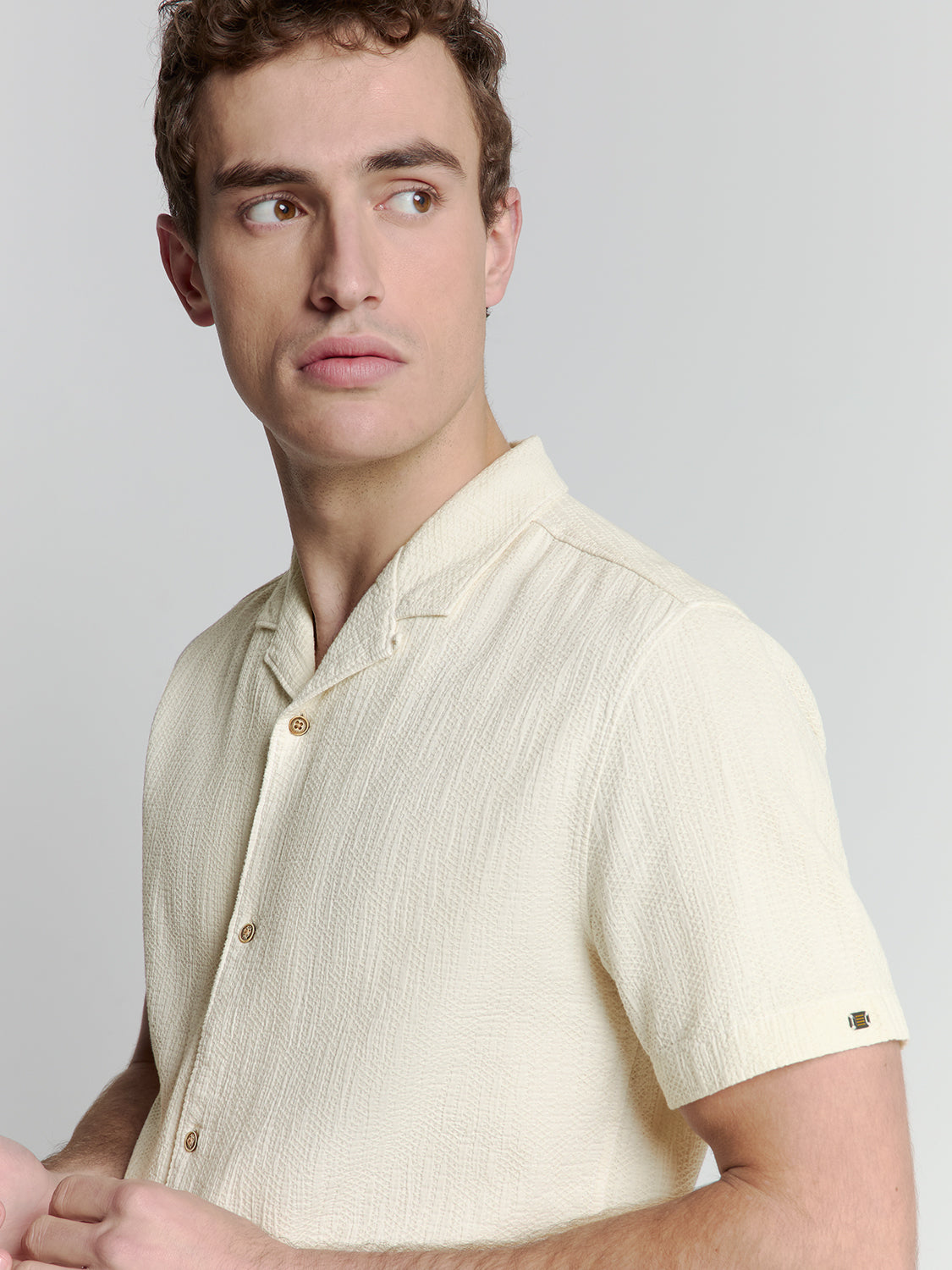 Shirt Short Sleeve Revers Collar Solid Structure