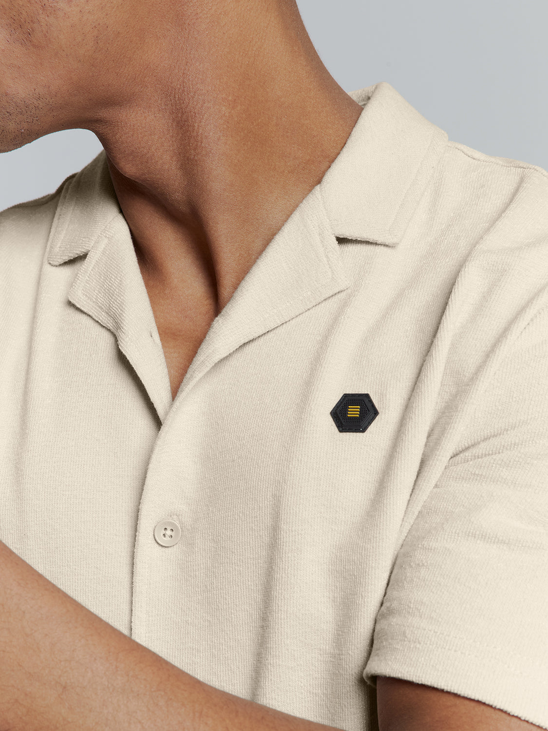 Shirt Short Sleeve Jersey Revers Collar Solid Terry