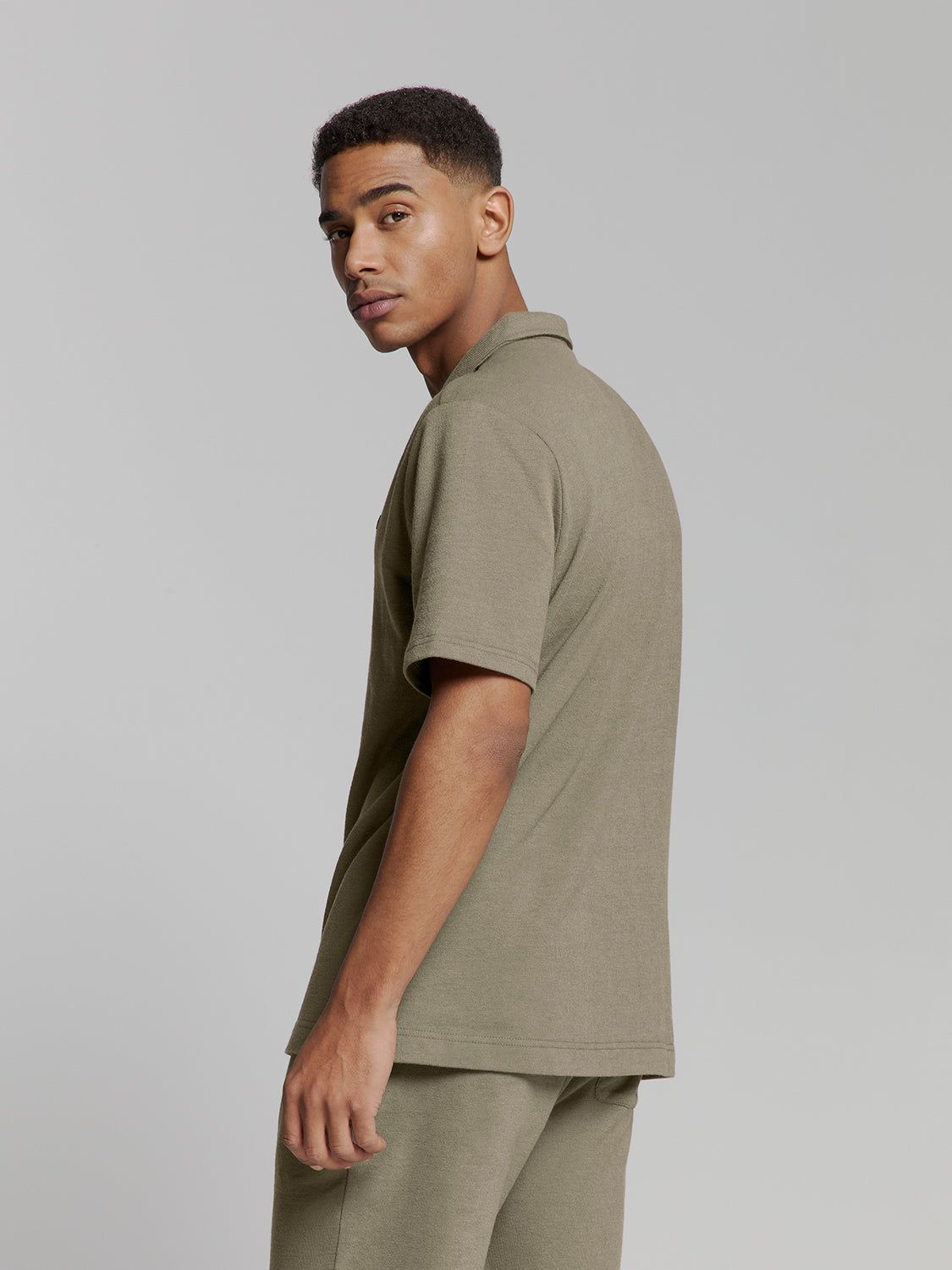 Shirt Short Sleeve Jersey Revers Collar Solid Terry