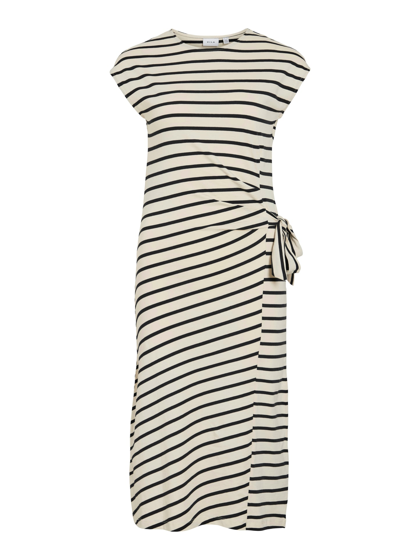 VIPOMPIA O-NECK CAP SLEEVE MIDI DRESS