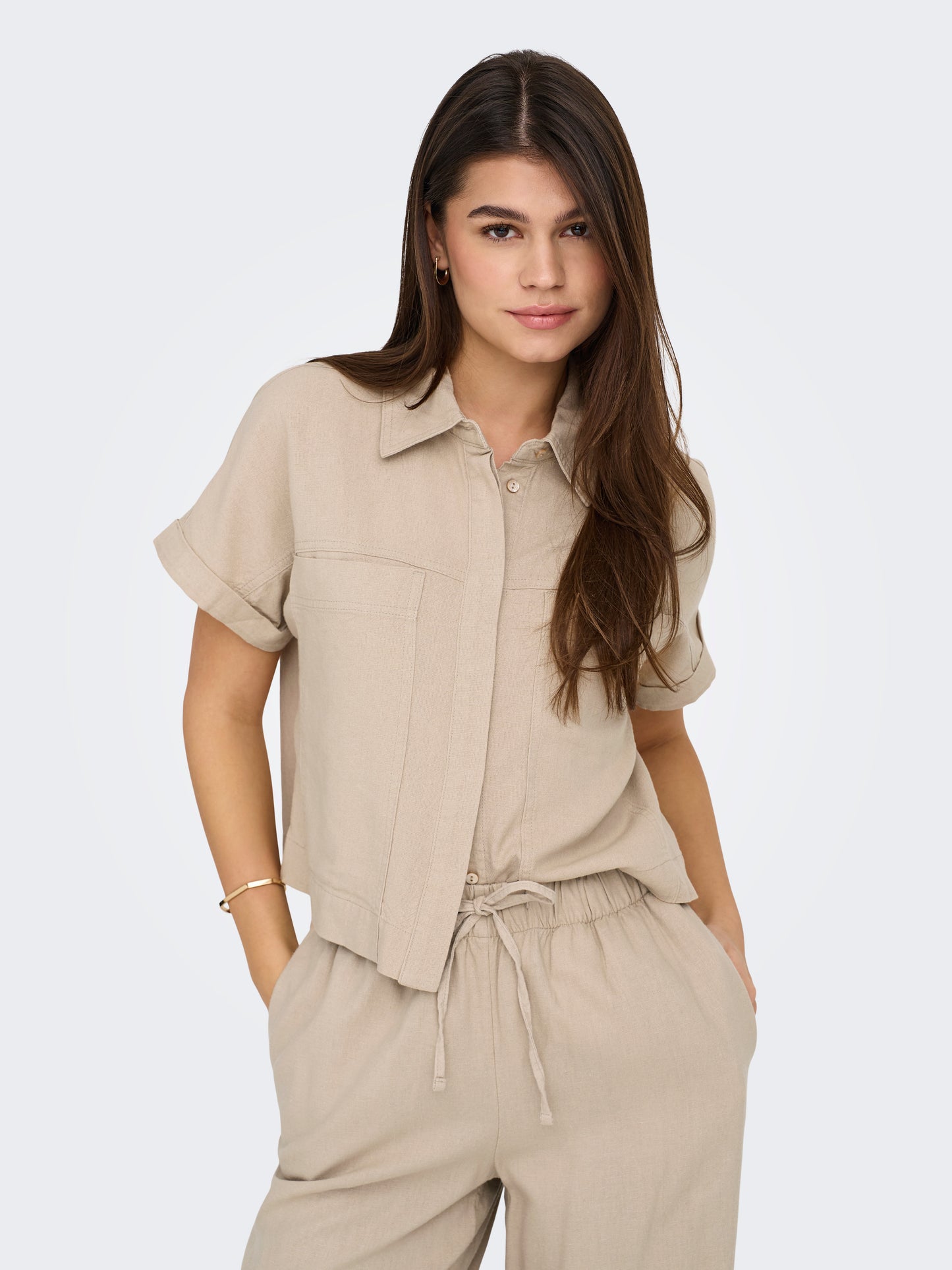 ONLCARO S/S LINEN BL BOXY SHIRT CC PNT