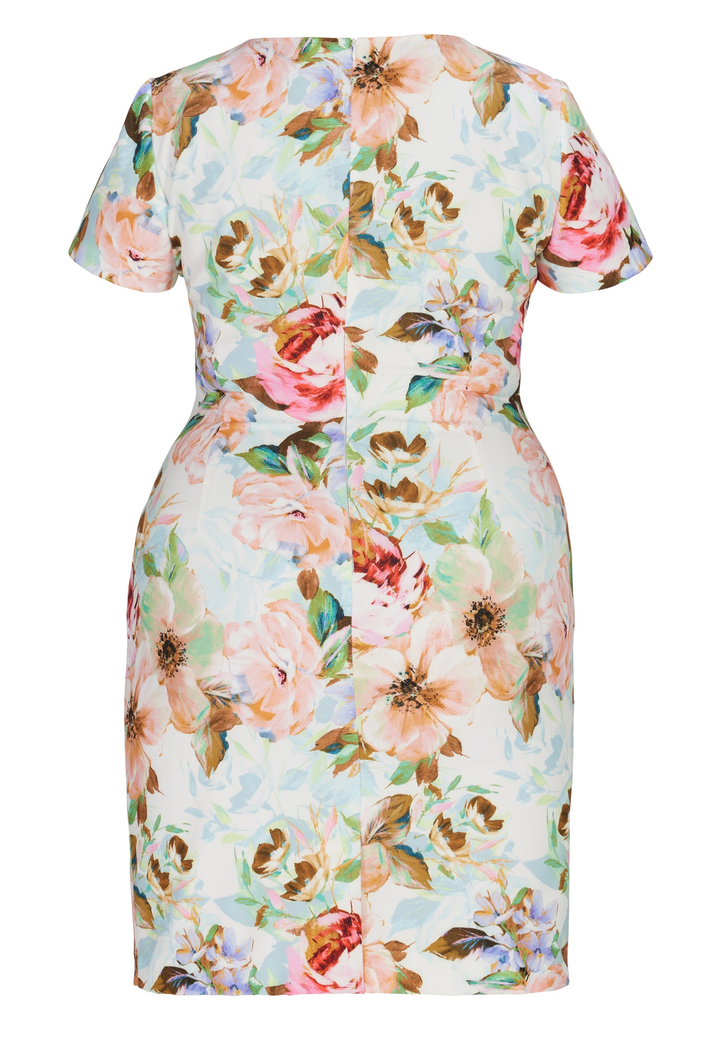 Curve / Etui Kleid aus leichtem Scuba mit Blumendruck und Drapierung