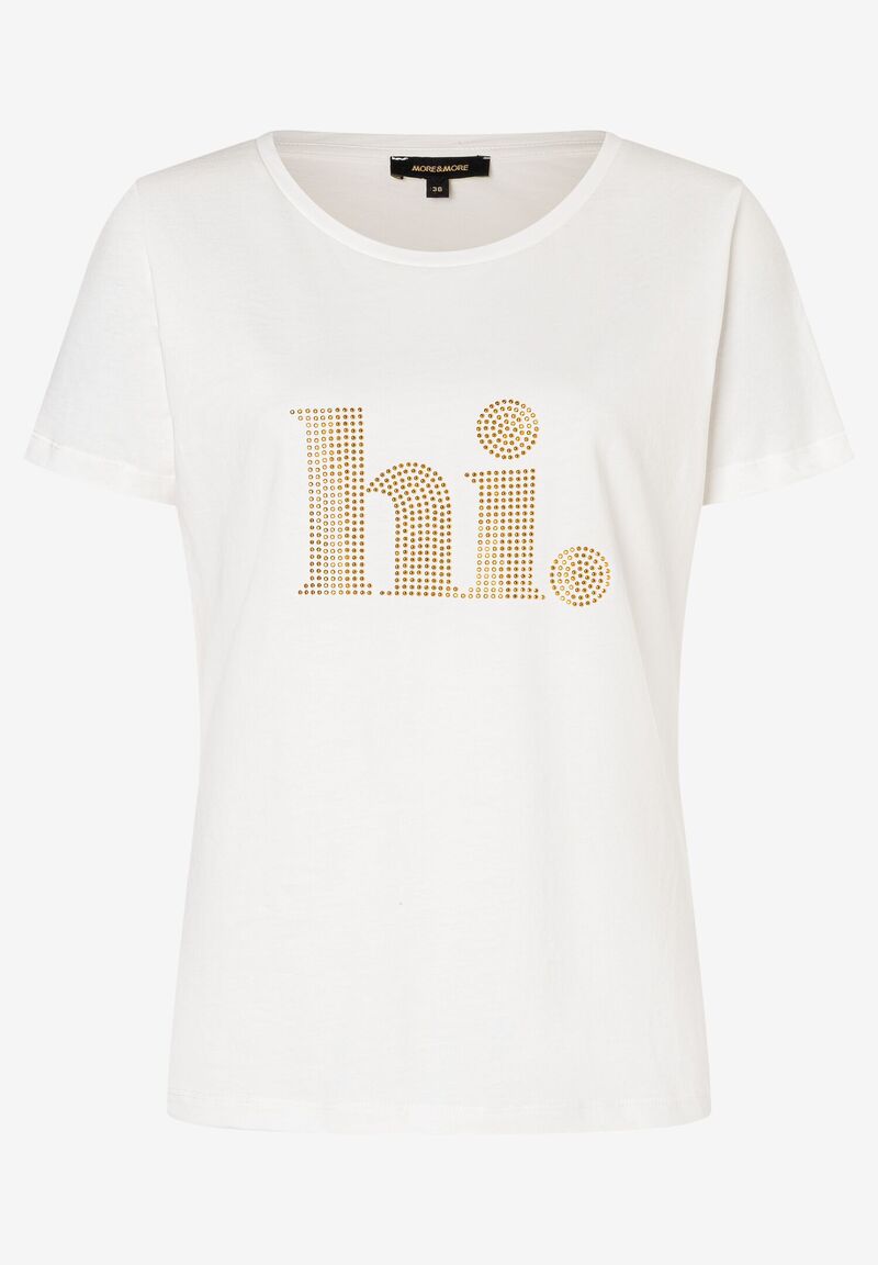 T-Shirt mit Steinchen-Schrift ecru Sommer-Kollektion