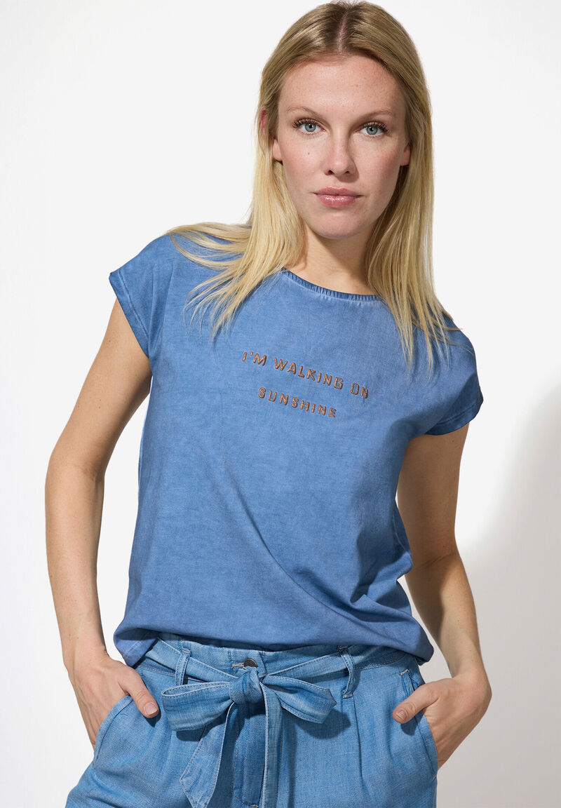T-Shirt mit Schriften indigo Sommer-Kollektion