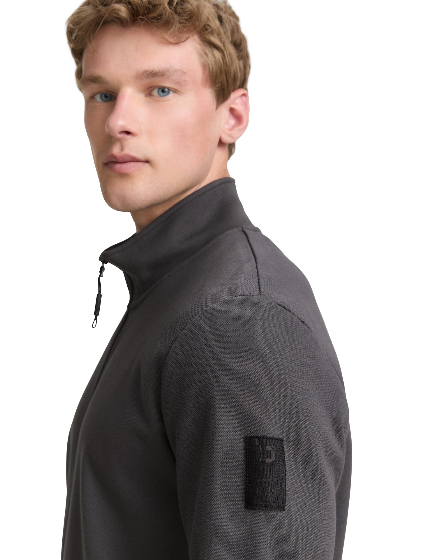 Piqué Sweatjacke mit Stehkragen