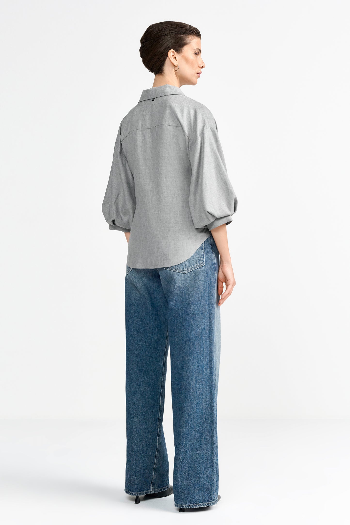 Flanel Blouse with Puffed Sleeves