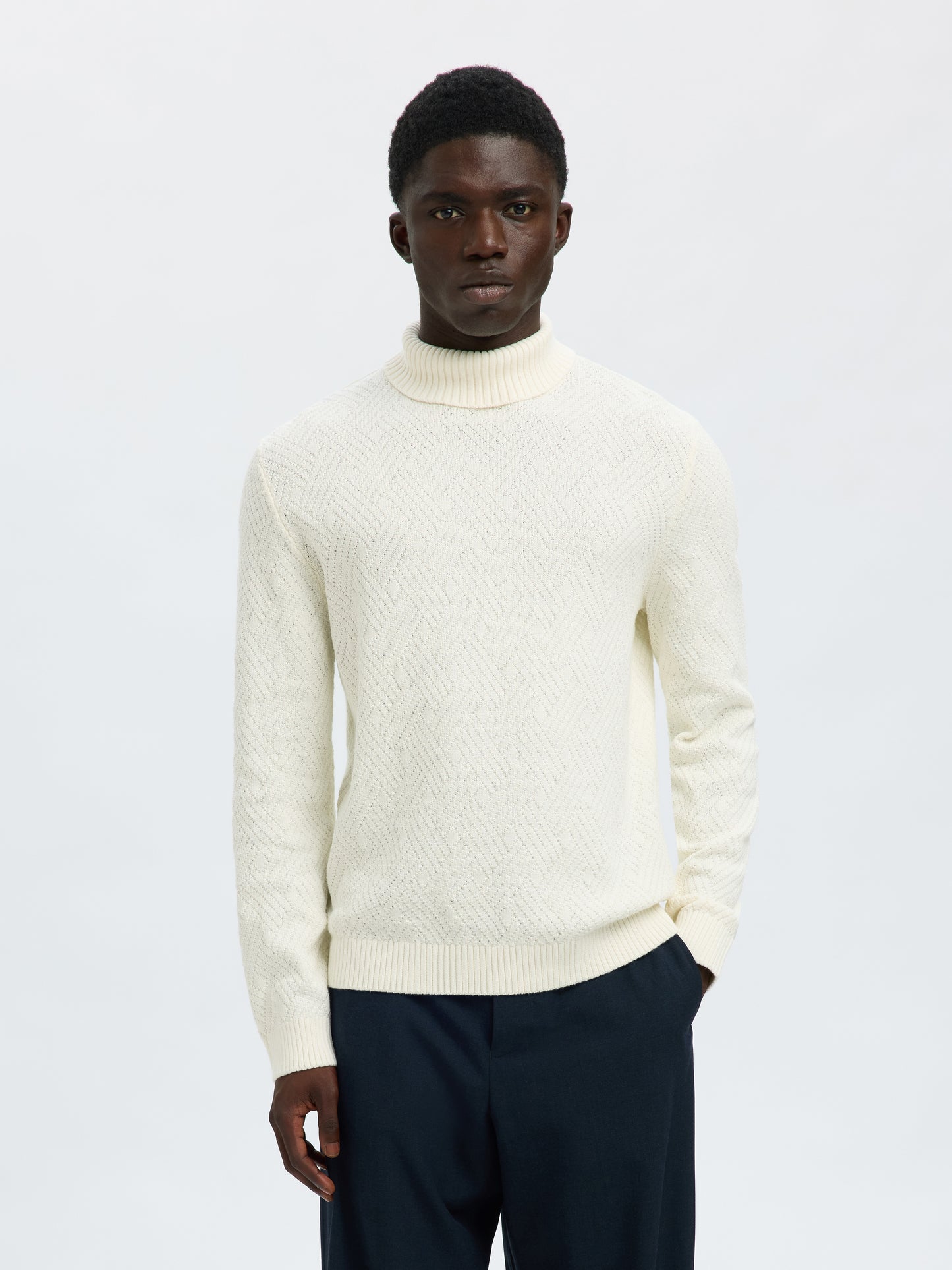 SLHTREVOR LS KNIT STRUCTURE ROLL NECK