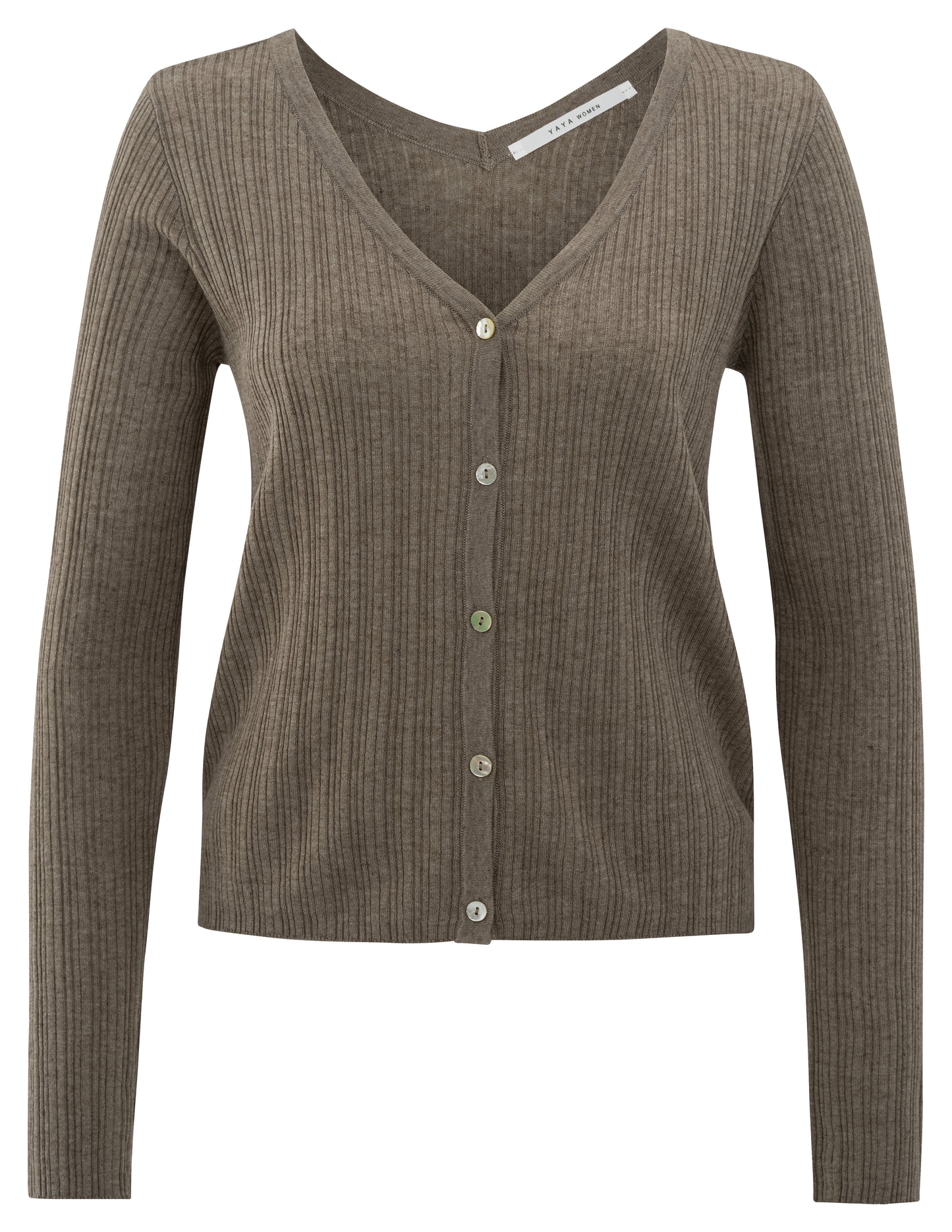 Fein gerippter Strick-Cardigan, GREYISH BROWN MELANGE
