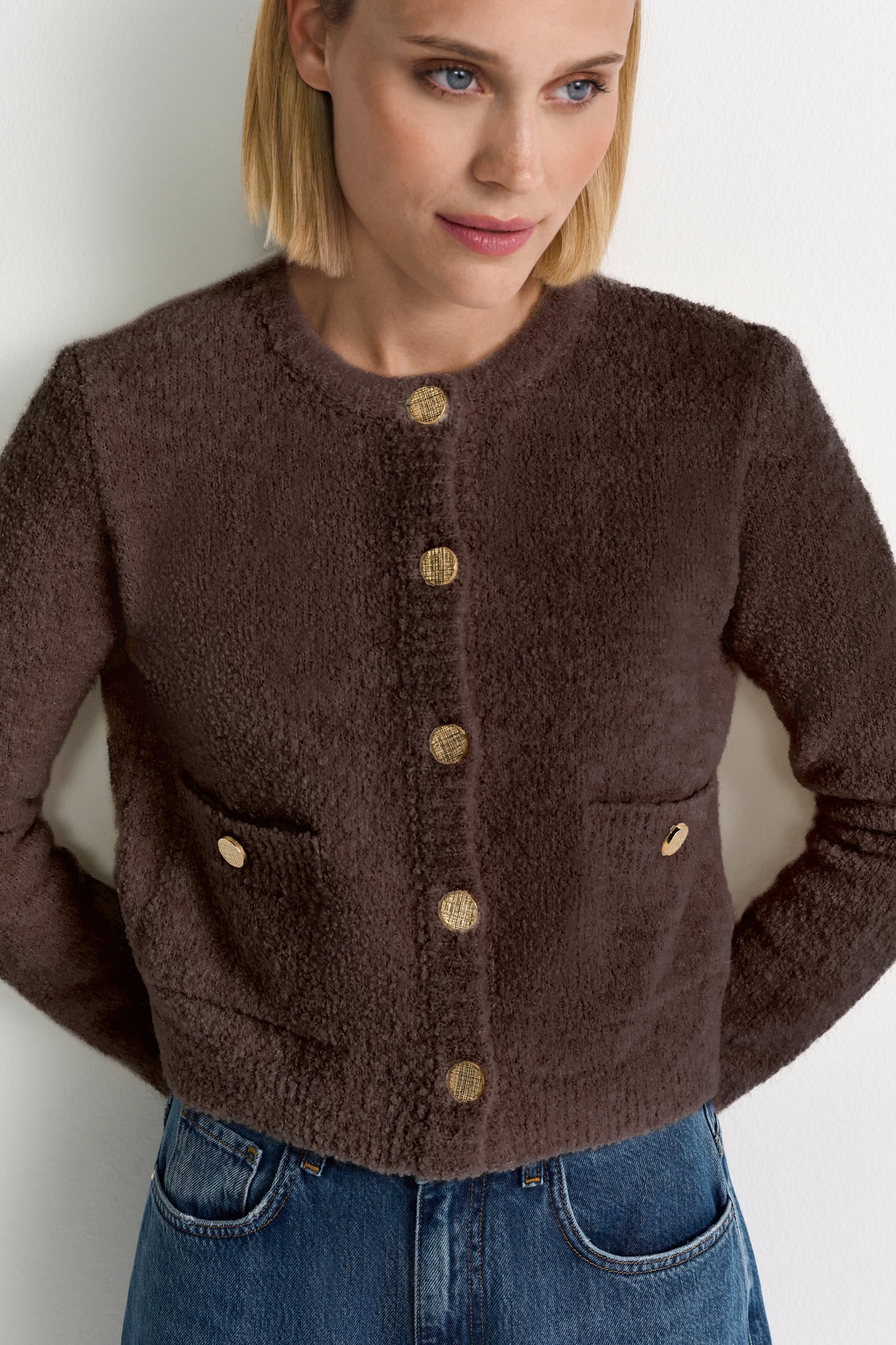 Crew-Neck Cardigan Bouclé