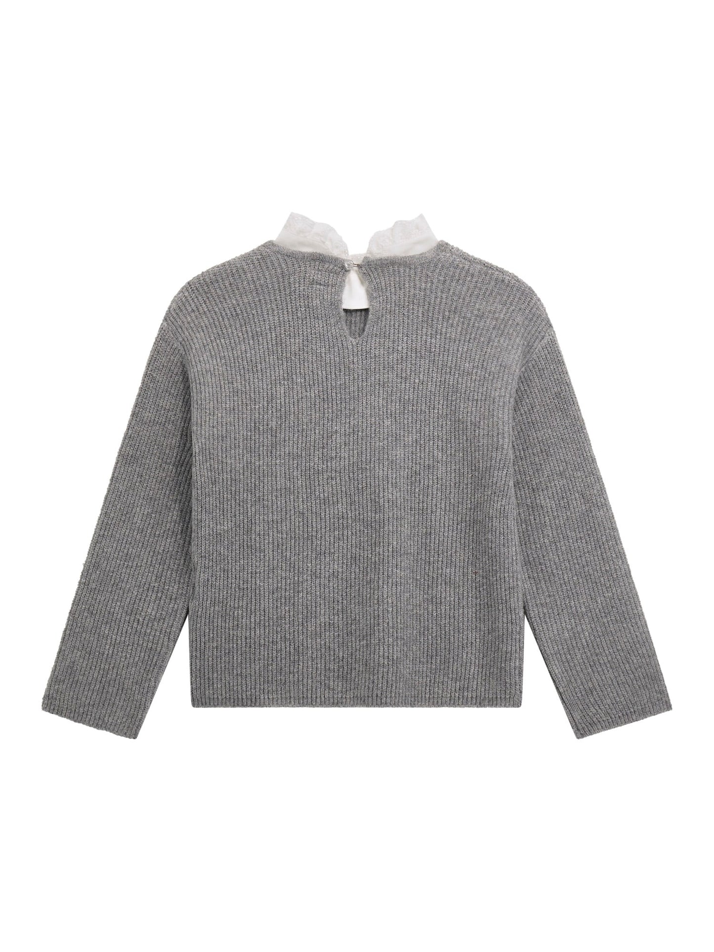 LS SWEATER WITH LACE COLLAR