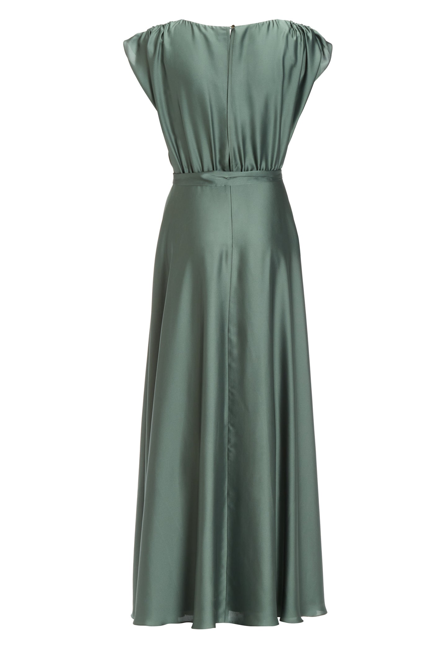 Abendkleid aus nachhaltigem Satin mit blusigem Oberteil und Bindeband