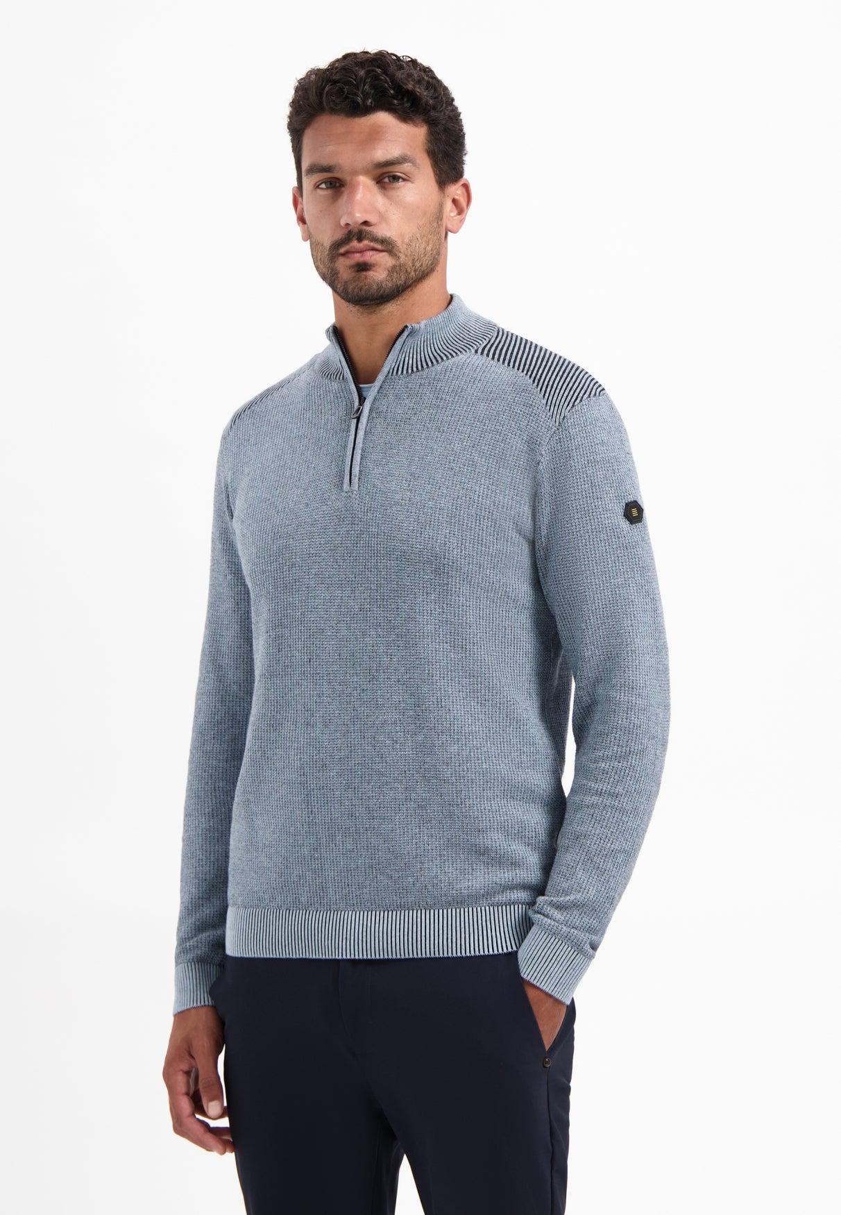 Pullover Half Zip Plated Structure Knit