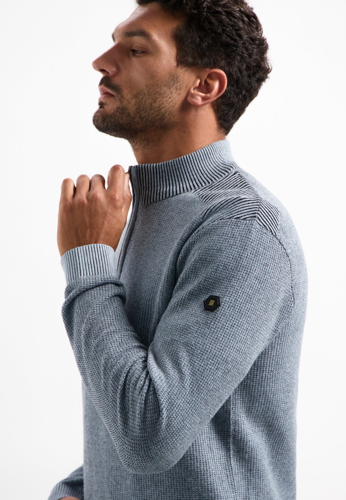 Pullover Half Zip Plated Structure Knit