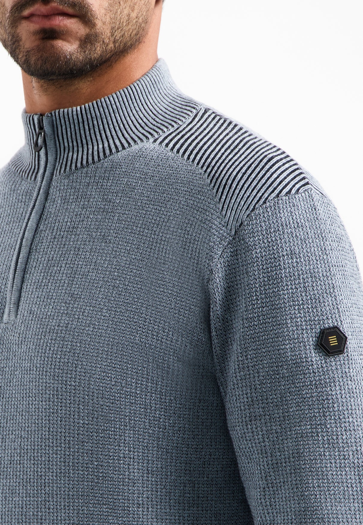 Pullover Half Zip Plated Structure Knit