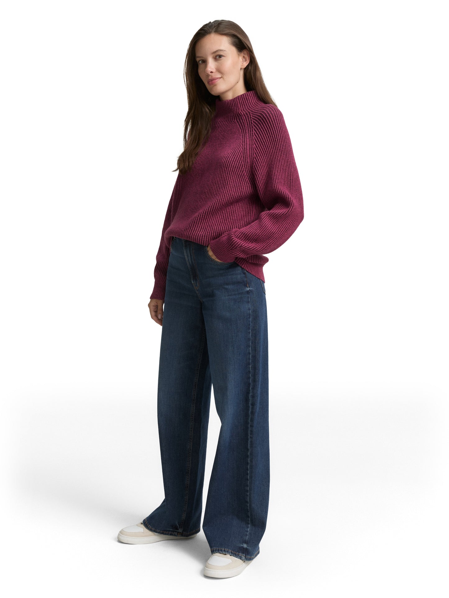 Loose Fit Strickpullover mit Stehkragen