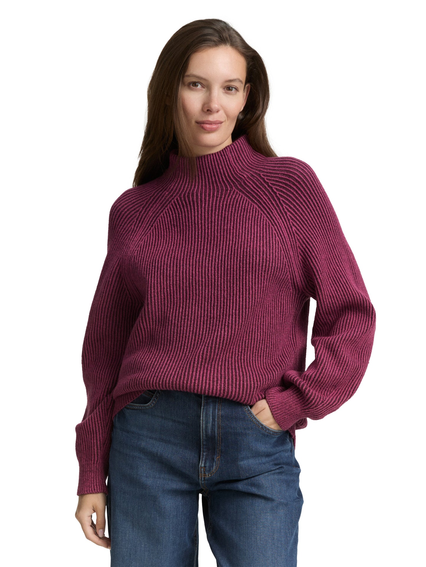 Loose Fit Strickpullover mit Stehkragen