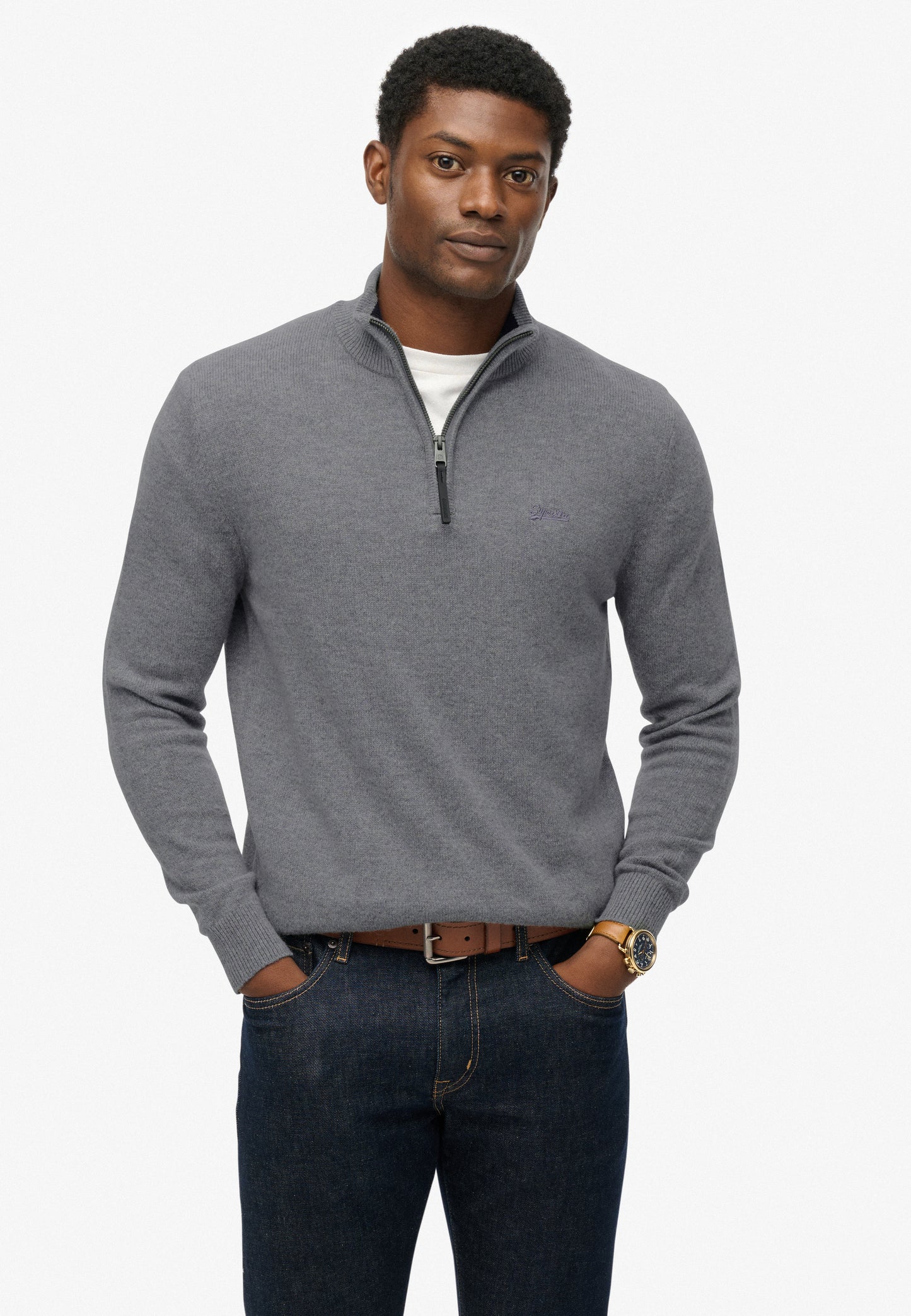 Wollmischung-Pullover mit Reißverschluss