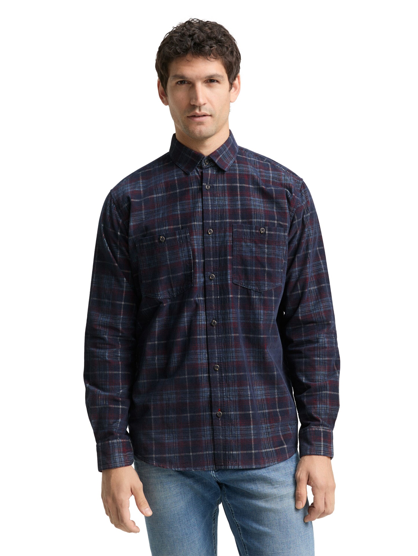 Regular Fit Cordhemd mit Karomuster