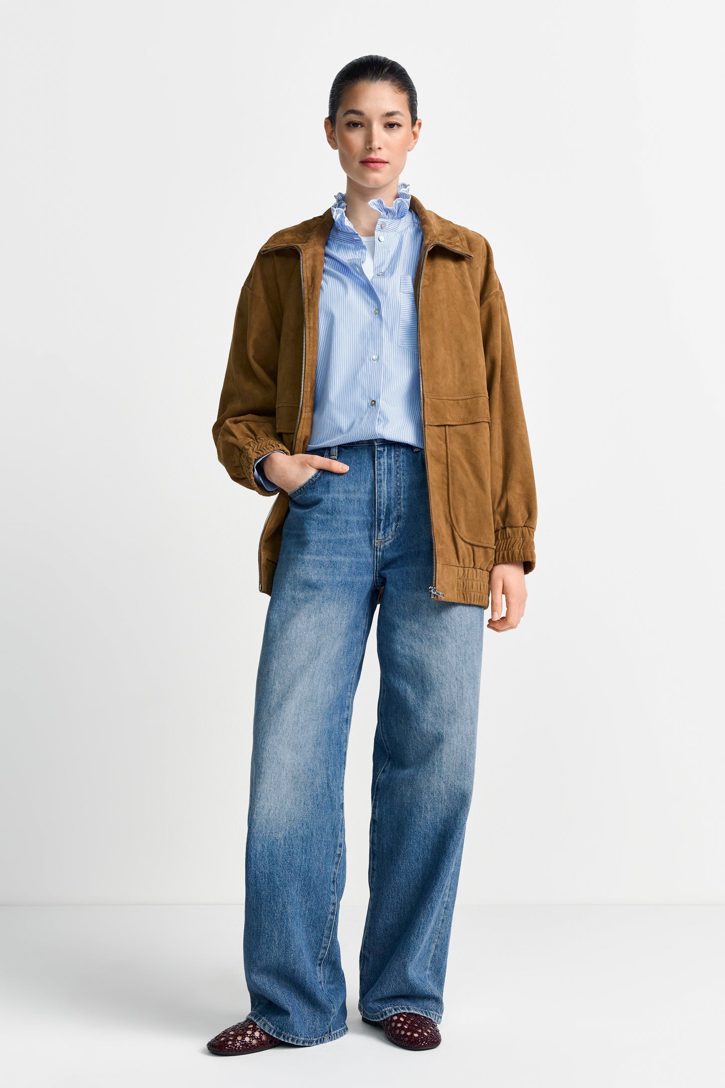 Cotton Striped Blouse with Ruffle