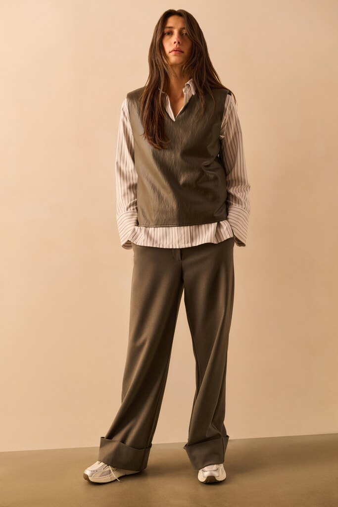 Weiche strukturierte Hose, DARK TAUPE GREY MELANGE