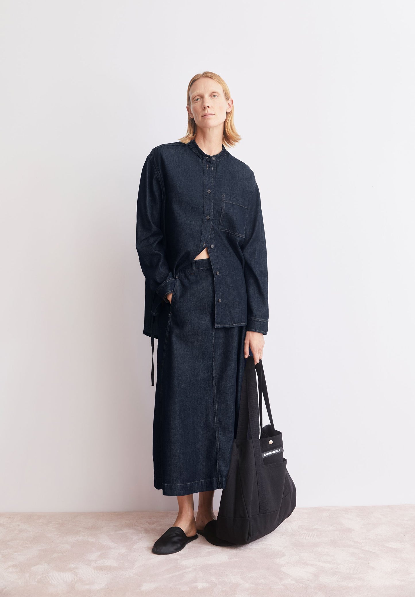 PANELLED DENIM MIDI SKIRT