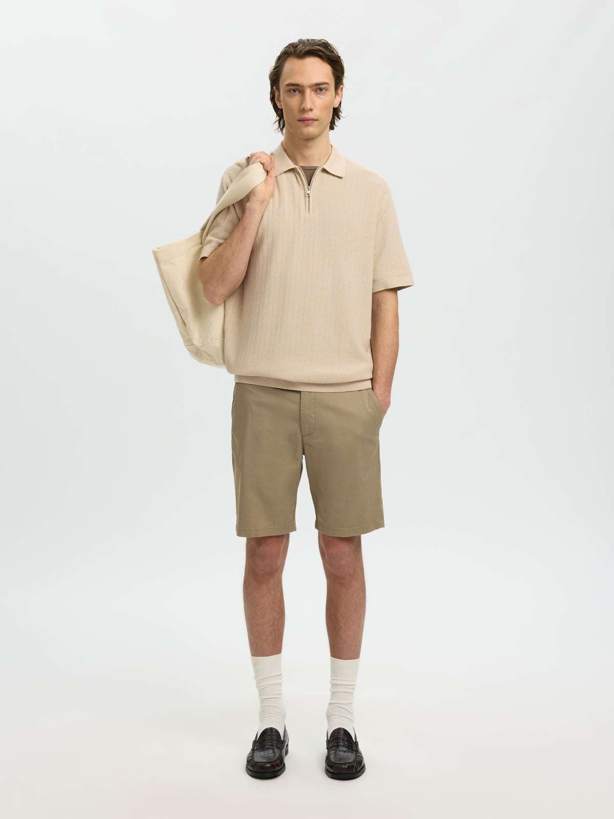 SLMCRAN SS KNIT REG STRUC ZIP POLO NOOS