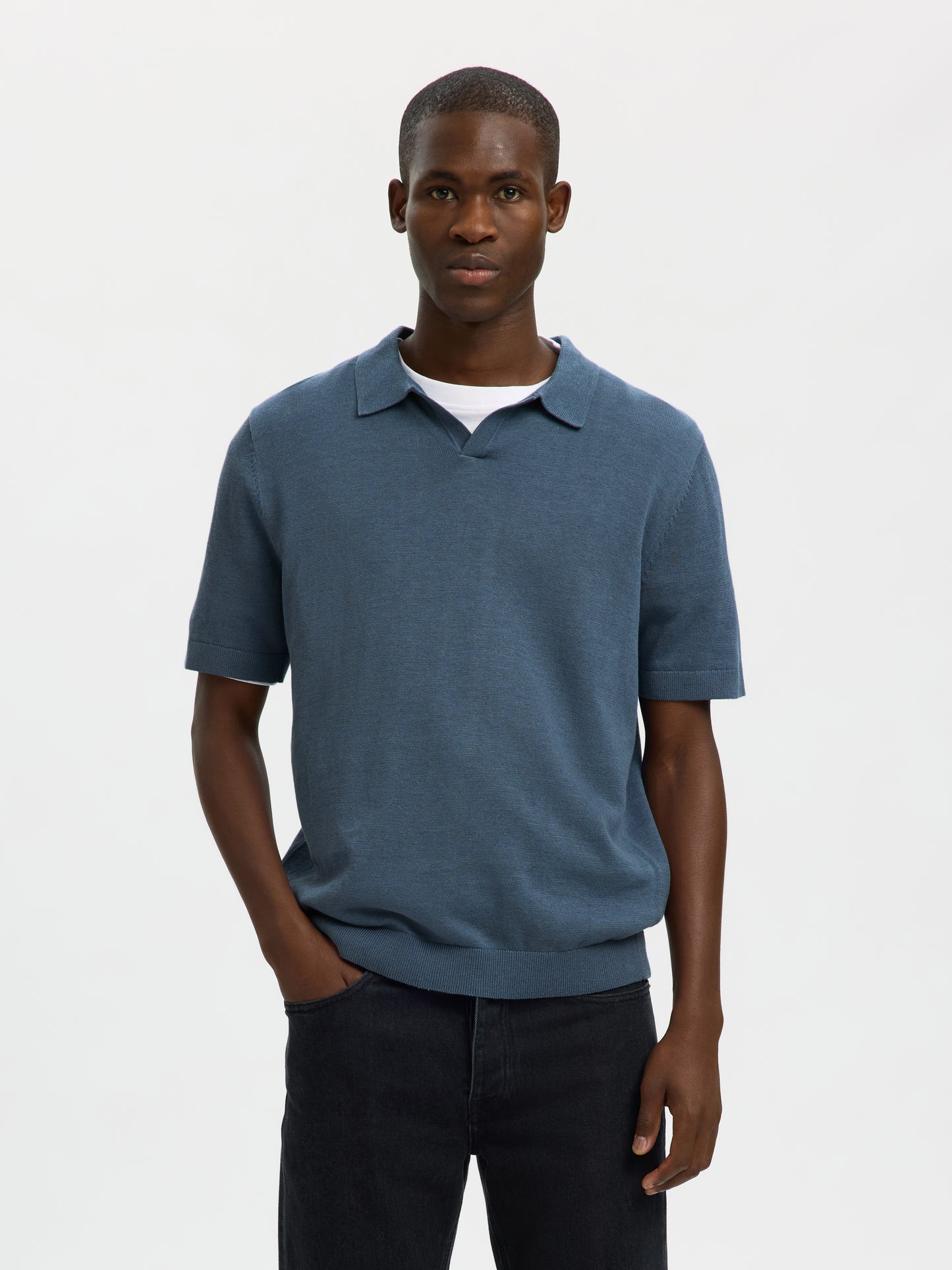 SLHMATTIS SS LINEN BLEND OPEN POLO NOOS