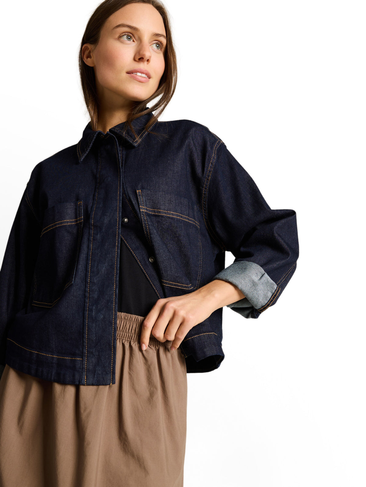 High Waist Midi-Rock mit Taschen