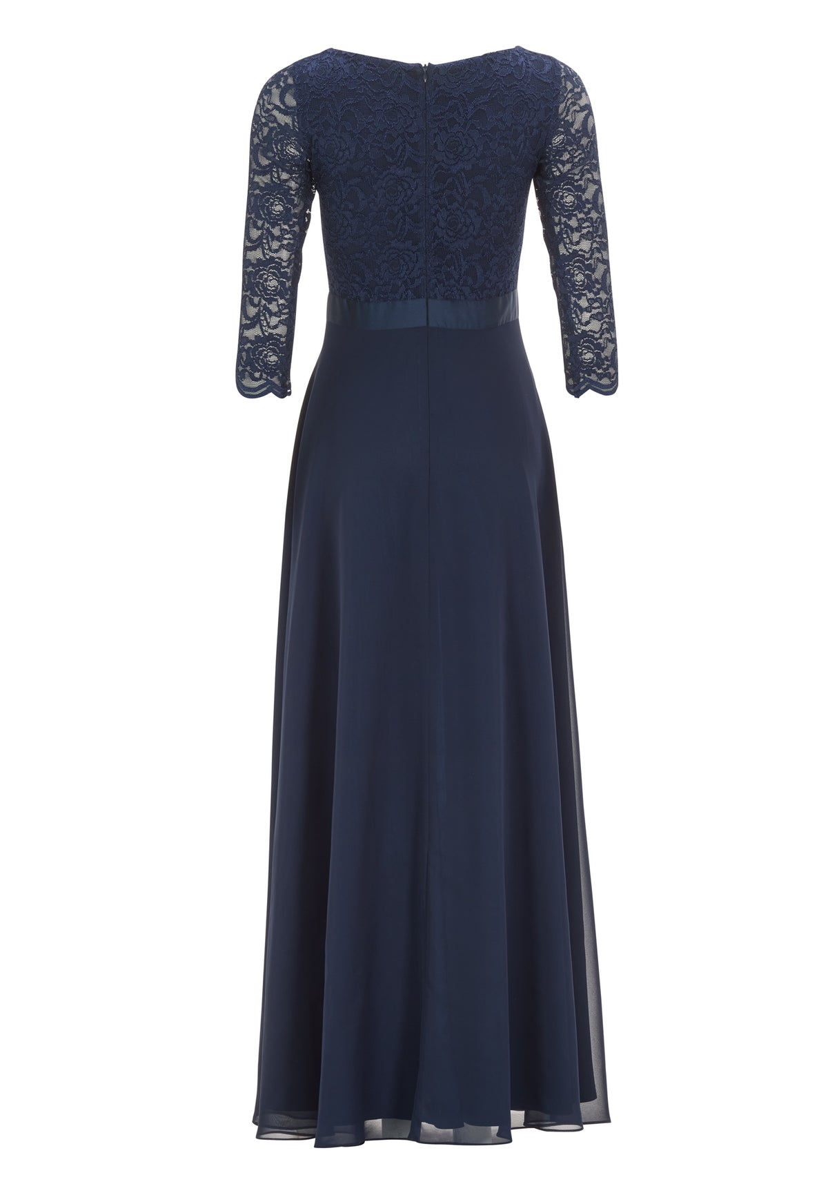 Abendkleid aus Spitze und Chiffon mit ¾ Arm