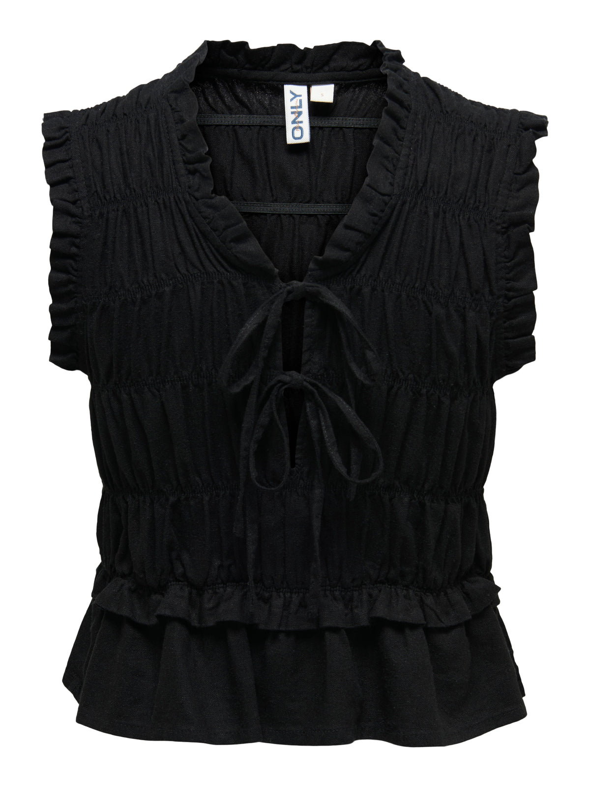 ONLGOA S/S LINEN BL FRILL TOP CC PNT