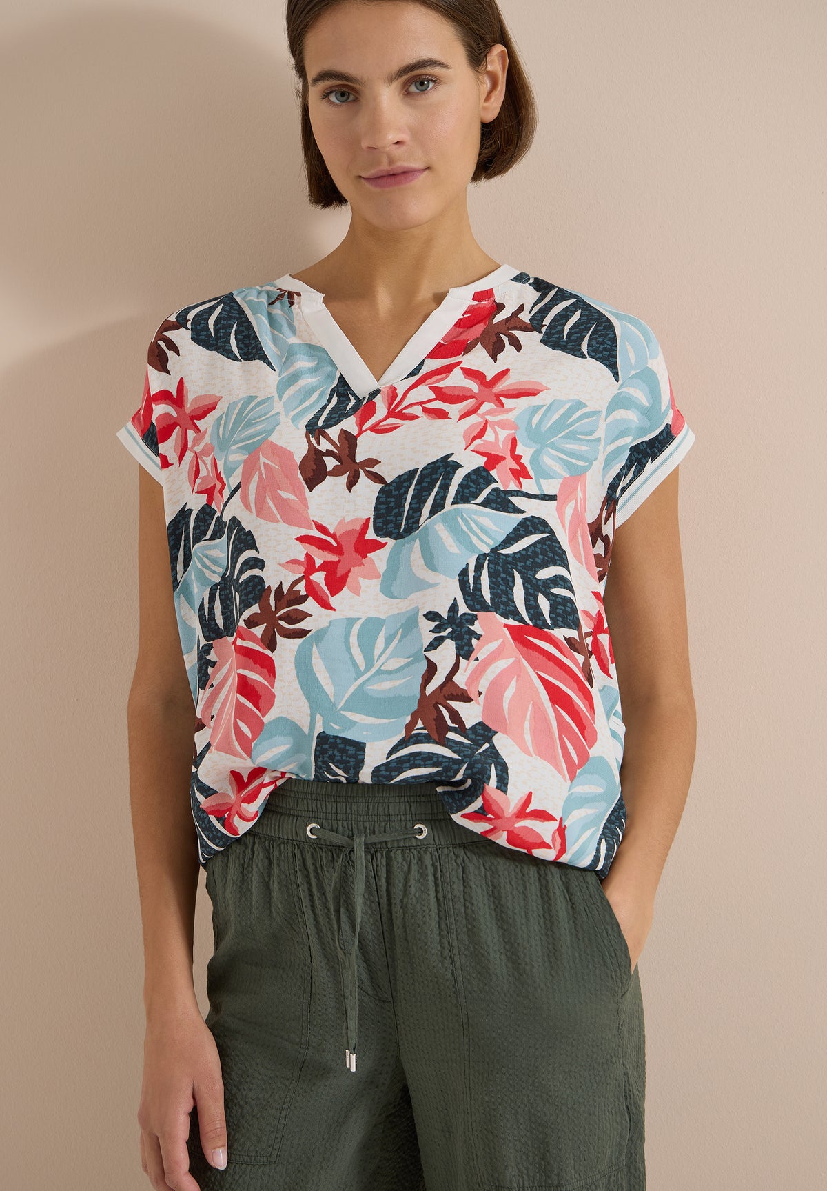 Bluse mit Split Neck und Printmix