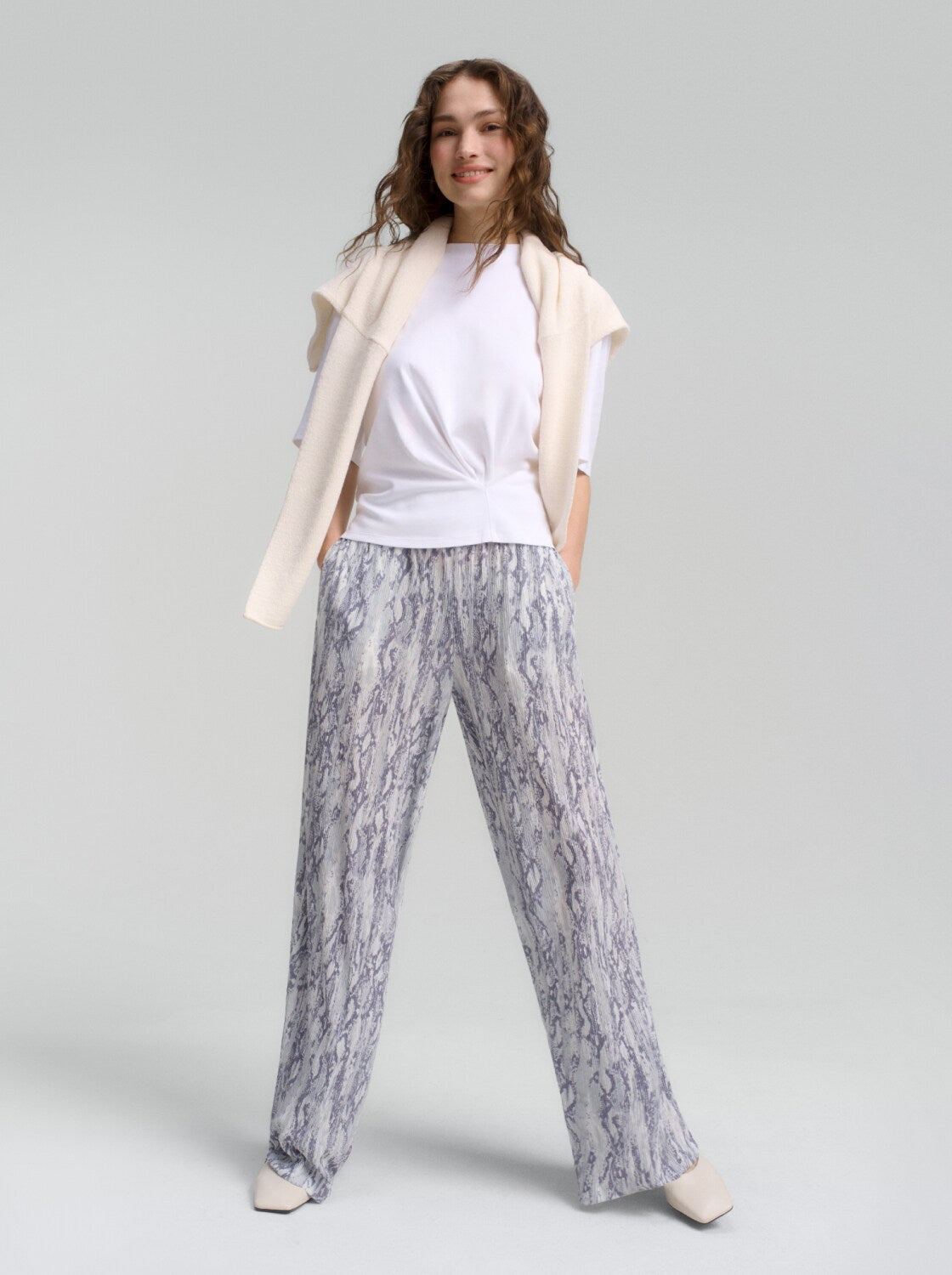 Crinkle Wide Leg Hose mit Schlangenprint