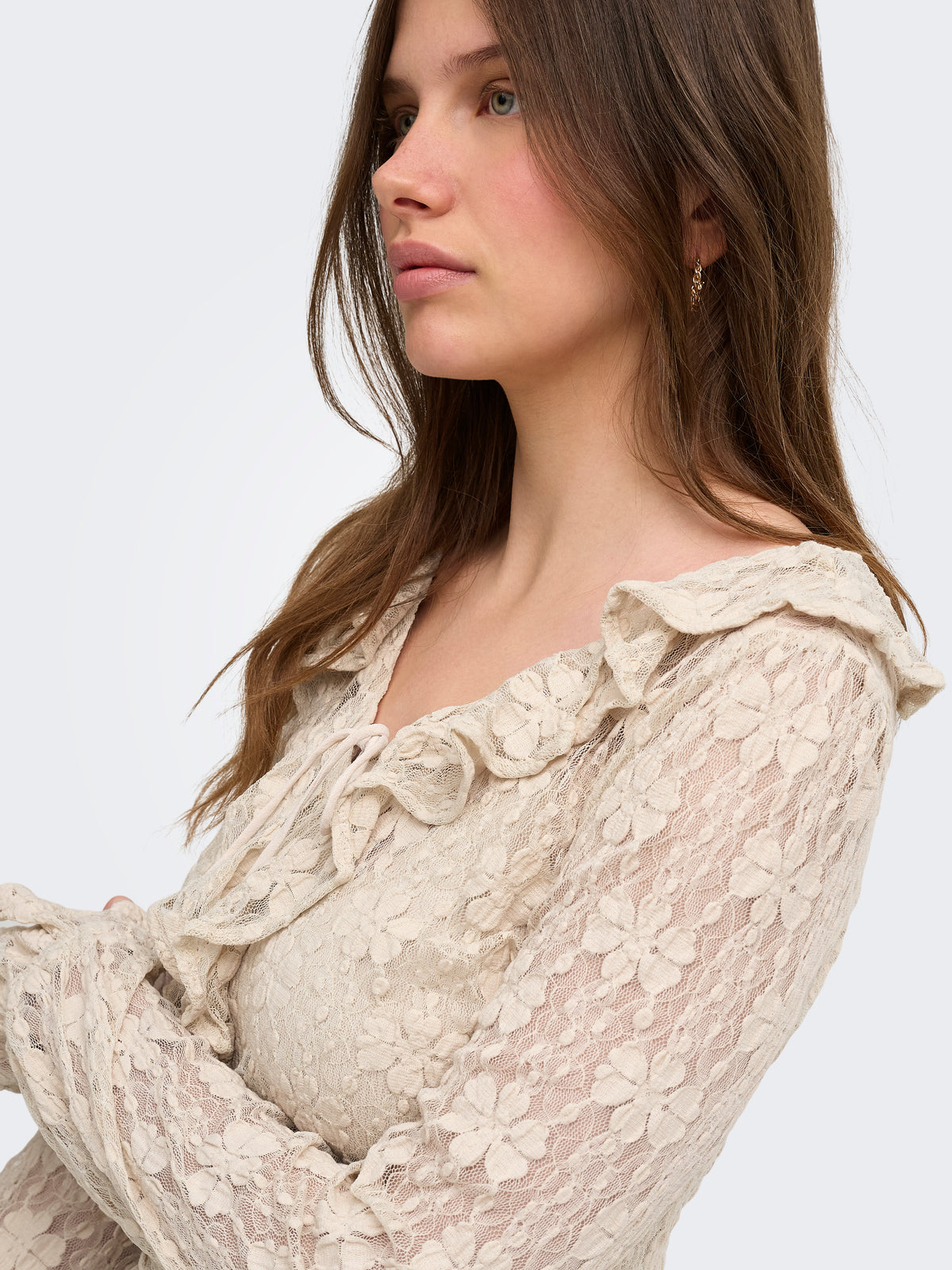 ONLPEARLINA LS RUFFLE LACE TOP WVN