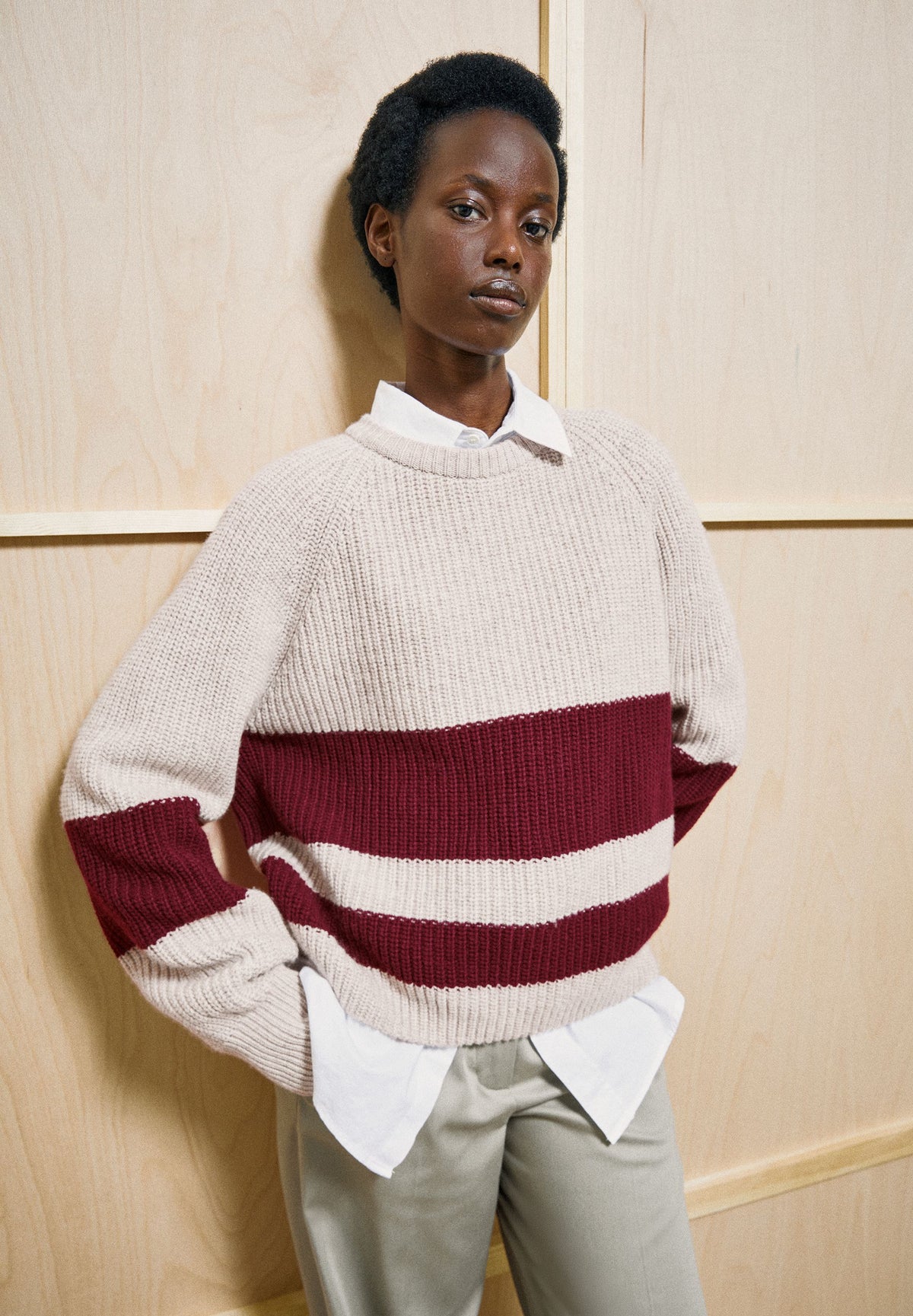 RIB STRIPED KNIT SWEATER