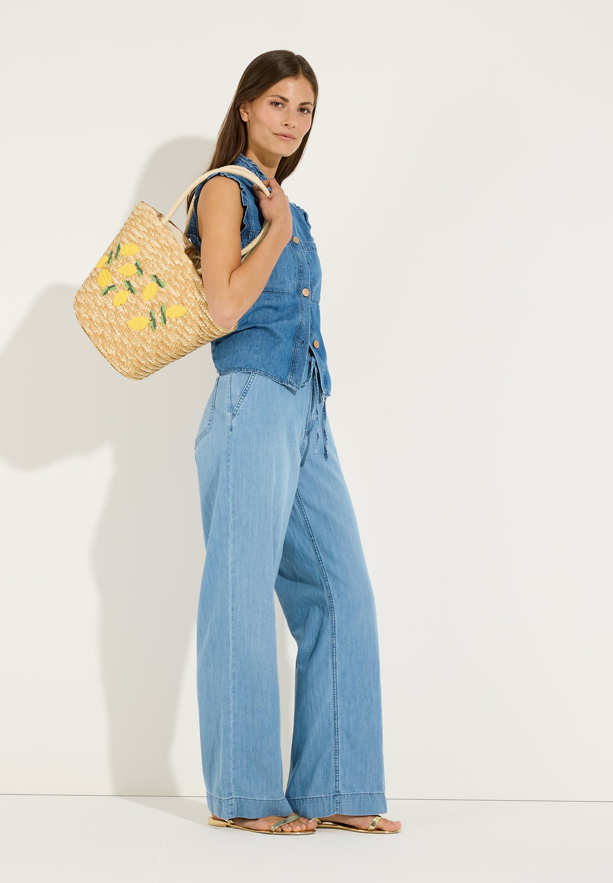 Jeansbluse mit Rüschenärmeln