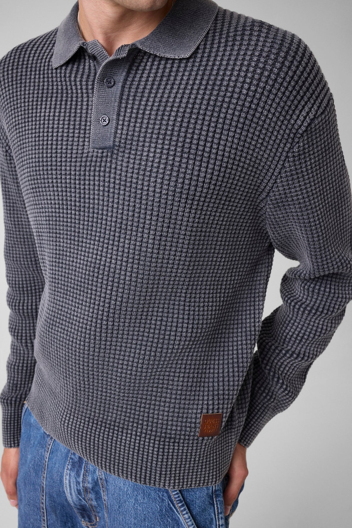 GJ LS WAFFLE POLO SWTR