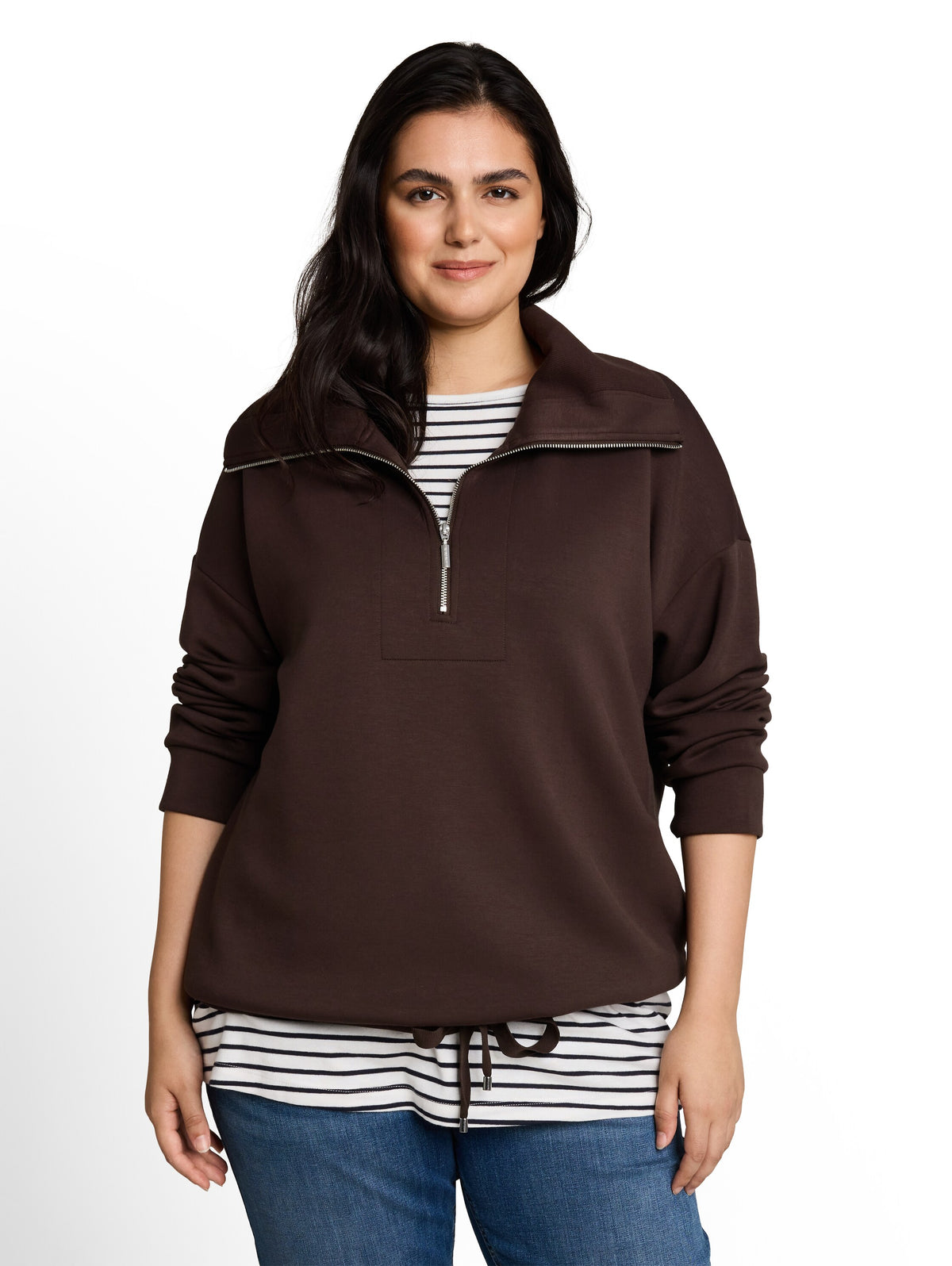 Plus Size - Troyer Sweatshirt aus Scuba
