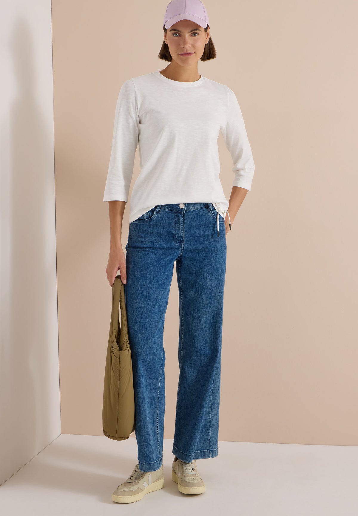 3/4-Arm Shirt mit Rundhals in Unifarbe
