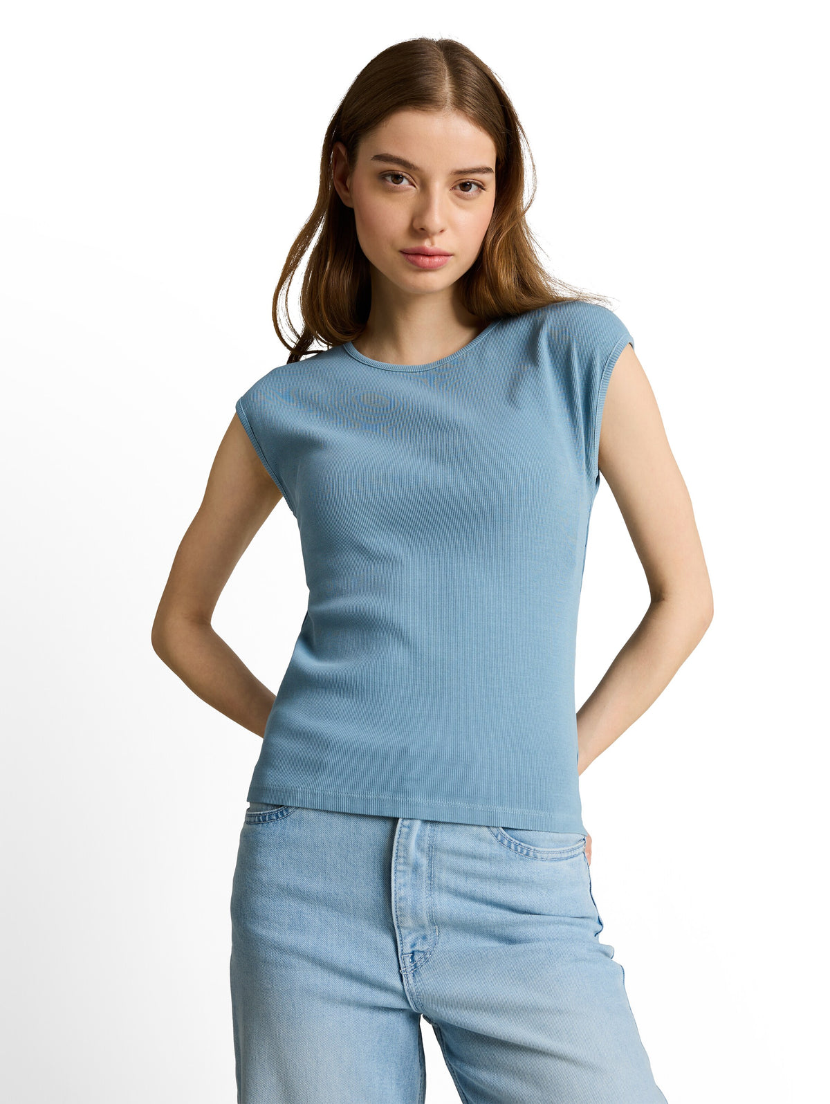 Slim Fit T-Shirt mit Rippstruktur
