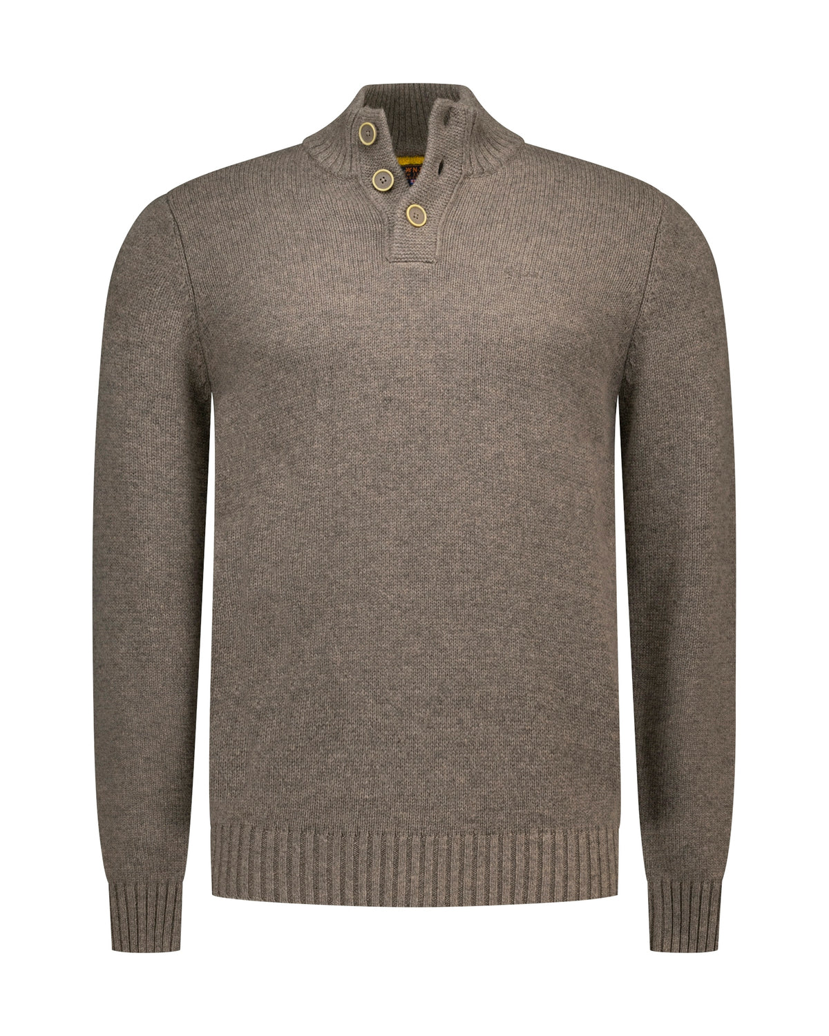 PULLOVER BUTTON COLLAR, GREY BROWN MELANGE