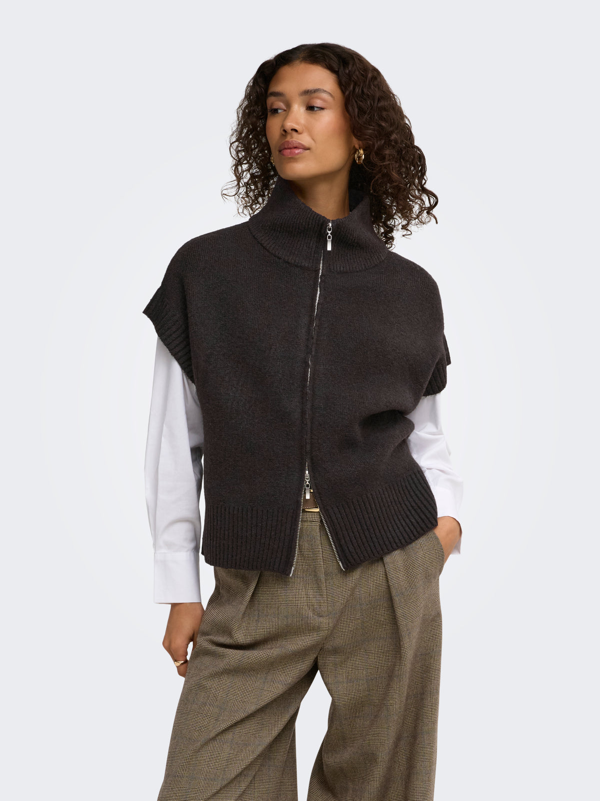 JDYLEA S/L HN 2WAY ZIP VEST KNT NOOS
