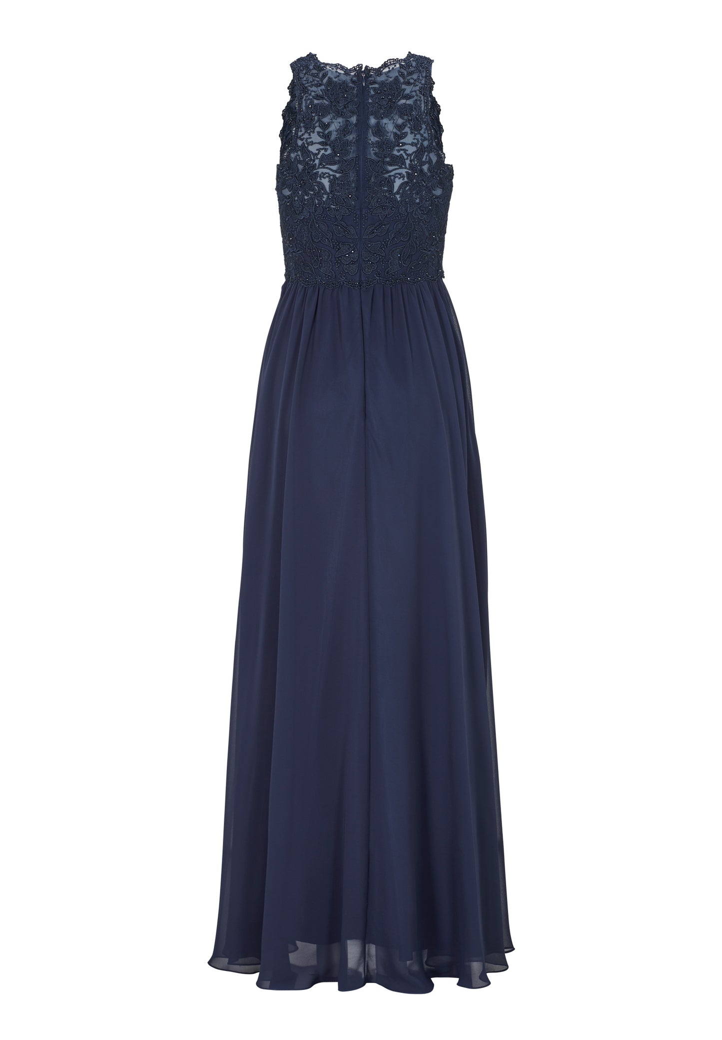 High-closed-Abendkleid mit floraler Spitze