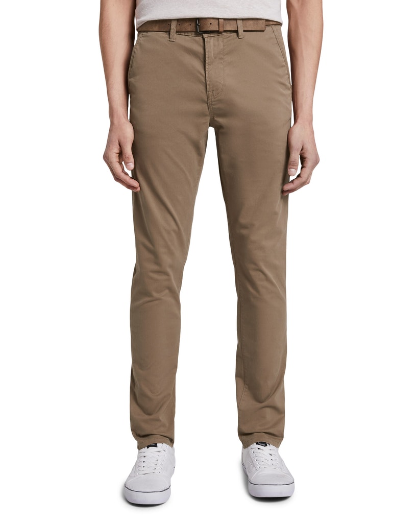 Slim Chino with belt, Honey Camel beige