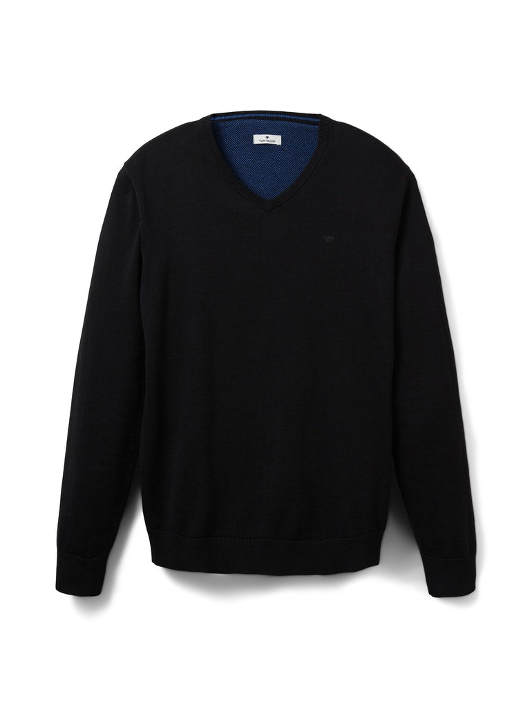 basic v neck sweater, Black