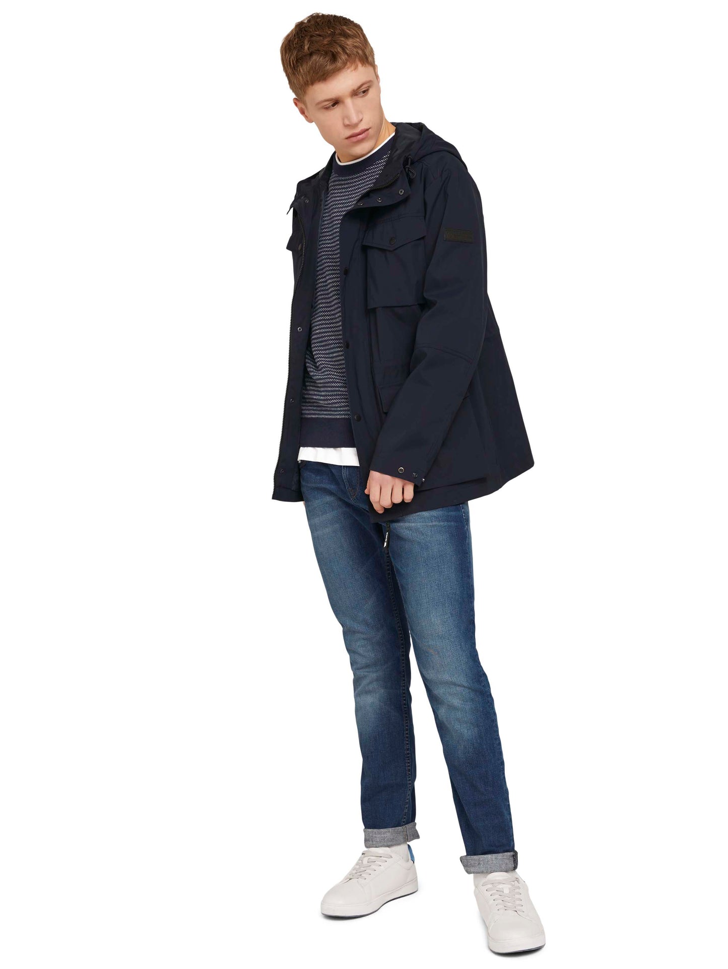 straight AEDAN blue denim, mid stone wash denim